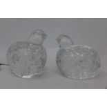 A pair of Val St Lambert crystal quail paperweights, marked to bases, H.8cm