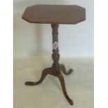 A 19th century inlaid mahogany tilt top table, 1 foot needs repairing, H.67 W.44 D.31cm