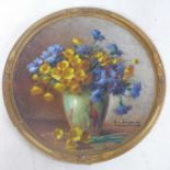 G. Corbier, French, A gilt framed, circular oil on board depicting a floral still life, signed lower