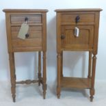 A pair of 20th century French pine bedside cabinets, H.80 W.37 D.36cm