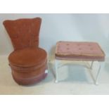 A Victorian nursing chair, with pink upholstery, H.76cm, together with a footstool