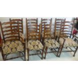 A set of 8 20th century oak ladder back dining chairs to include two carvers