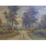 H. Bergmans, A figure by a horse drawn cart along a woodland path, oil on board, signed lower