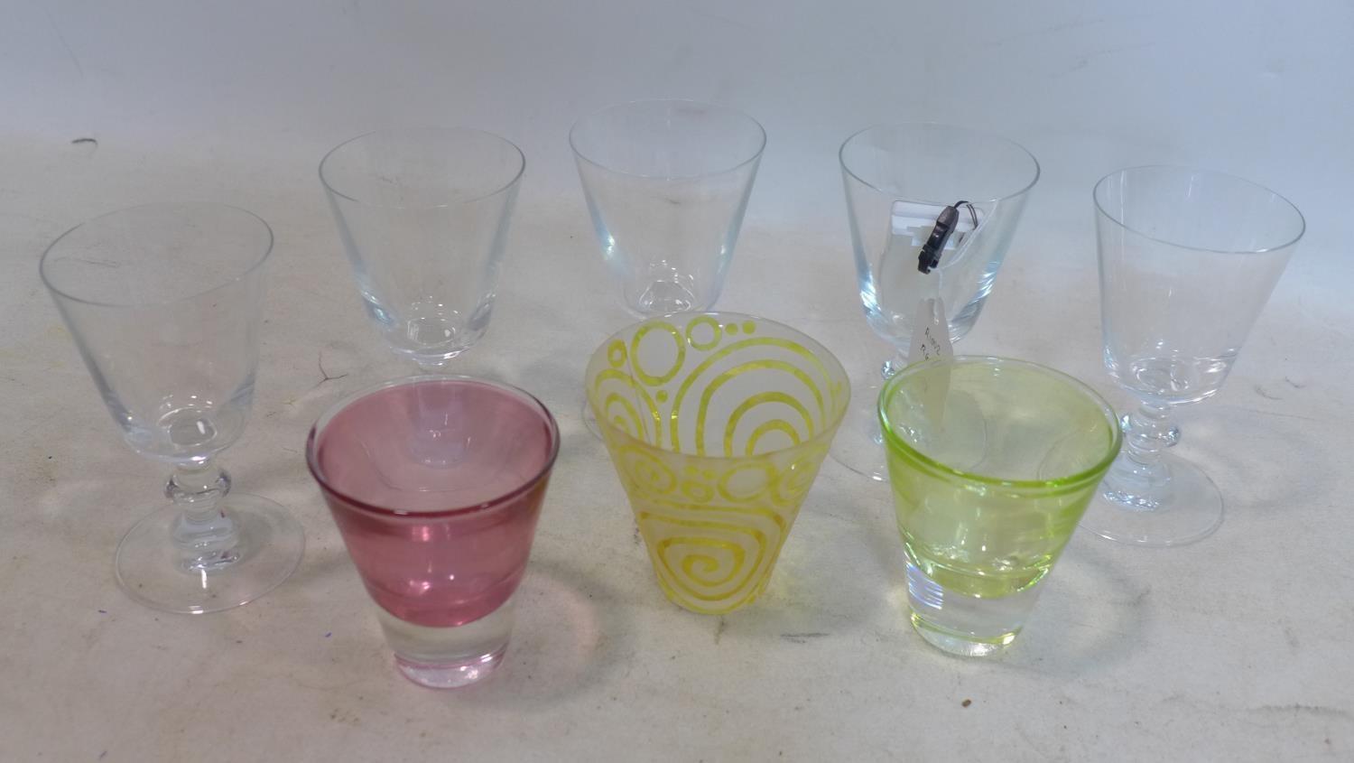 A collection of contemporary glass purchased from the Conran Shop: 5 clear wine glasses with