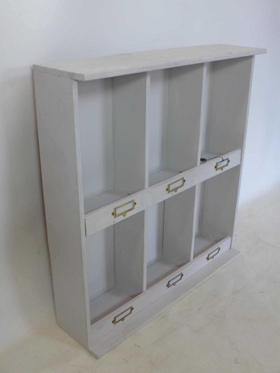 A 20th century painted wall hanging postal shelves, H.80 W.75 D.20cm - Image 2 of 2