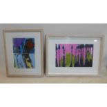 Tom Scase (Contemporary British), two abstract studies, to include a print on a pink background,