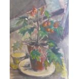 Muriel Slocombe (20th century British), Still life of flowers in a pot, watercolour, monogrammed MB,
