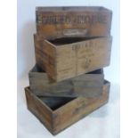 Four vintage drinks crates, all branded or stamped to include, Cantrell & Cochrane, Casal Mendes,