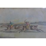 Sam Alken, Horse Racing, coloured print, framed and glazed, 24 x 37cm