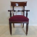 A William IV mahogany desk chair, with fluted legs H. 99cm
