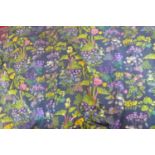 A large single curtain in black cotton and floral fabric designed by Josef Frank and made by