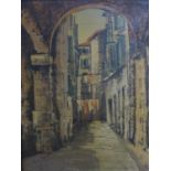 A mid 20th century oil on canvas, depicting continental street scene, 52 x 40cm