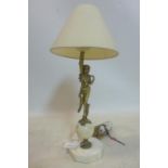 A 20th century marble and gilt metal figural table lamp, with semi nude lady to centre, on octagonal