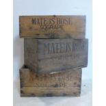 Three vintage wooden Mateus Rosé wine crates, all stamped to sides, largest 53 x 33 x 25cm