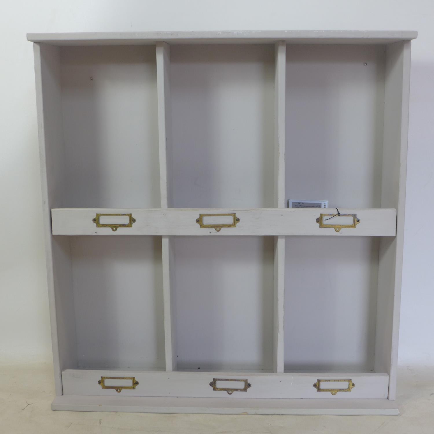 A 20th century painted wall hanging postal shelves, H.80 W.75 D.20cm