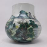 A 19th century small Chinese vase (restored), hand painted with mountainous landscape, bearing stamp