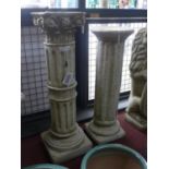 Two reconstituted stone columns, to include a Corinthian column, H.85cm, and a Doric column, H.76cm