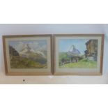 A pair of oak framed prints depicting Alpine landscapes, to include a print after Edo V. Handel-