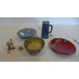 A collection of ceramics and porcelain to include a Doulton stone ware bowl, one other doulton bowl,