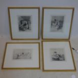 A set of four framed and glazed French monochromatic erotic prints, 16 x 15cm