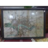 A large reproduction map of London, framed and glazed, 82 x 122cm