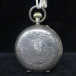 An Art Nouveau silver cased full hunter side-wind Hebdomas pocket watch, with skeleton balance wheel