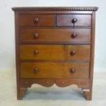 An Art & Crafts mahogany miniature apprentice chest of drawers, H.55 W.48 D.20cm