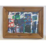 An oil on board abstract study in red, green, blue and black on a white ground, in pine frame, 33