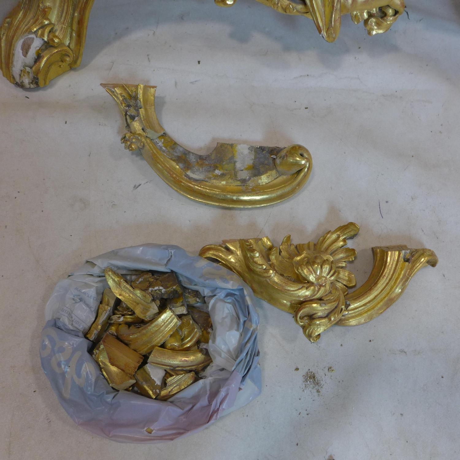 A 19th century Rococo gilt wood and gesso console table, some pieces need re attaching, lacking - Image 3 of 3