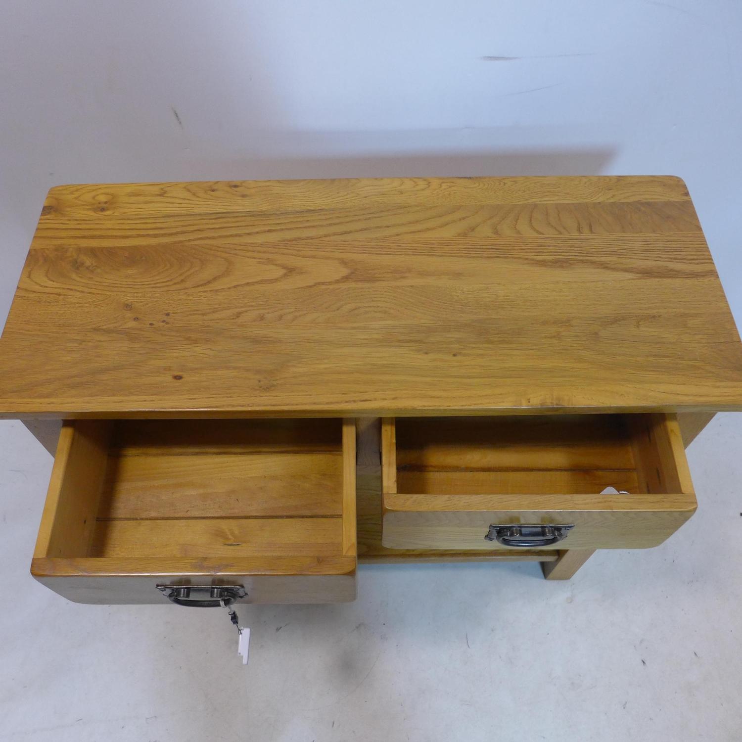 A contemporary light oak side table with 2 drawers, H.77 W.85 D.35cm - Image 2 of 3