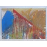 A Contemporary abstract study in shades of blue, red, gilt, unsigned, 70 x 100cm