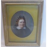 A Victorian portrait of an elderly lady, feigned to oval, oil on paper laid down, in giltwood frame,