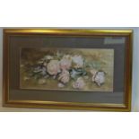 A watercolour of a still life of roses, indistinctly signed to lower left, in glazed giltwood frame,