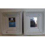 A pair of white painted wall mirrors, with rectangular glass plates, 34 x 39cm