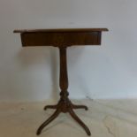 A Victorian walnut work table, raised on oak base, H.82 W.58 D.42cm