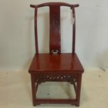 A late 19th century Chinese red lacquered chair