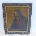 A 19th century oil on canvas laid down on panel of the Virgin Mary, with gilt background, in a