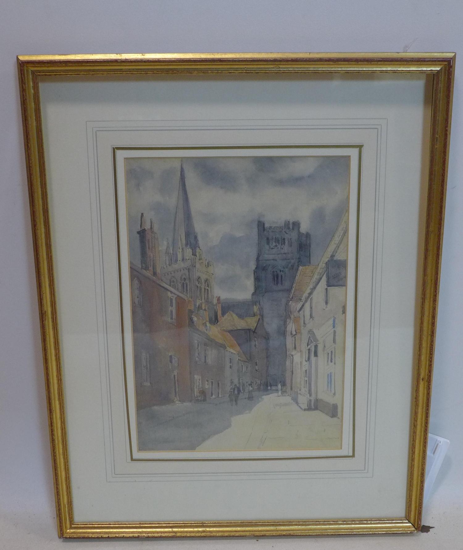 An early 20th century watercolour of tower street in Chichester, 33 x 23cm