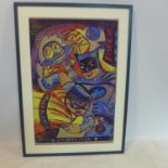Andrew Mockett, 'Batman Menko', limited edition woodblock print, signed and numbered 1/10 in pencil,