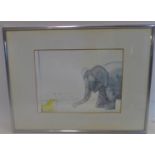 Michael Foreman b.1938, watercolour study of a lion and elephant, signed, 18 x 23cm