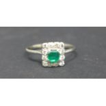 An Art Deco style 18ct white gold, Colombian emerald and diamond ring