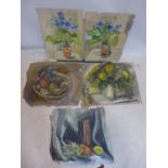 Muriel Slocombe (20th century British), a collection of 5 paintings on paper depicting still life