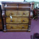 A 19th century Scottish mahogany chest of drawers, some with glass handles, raised on stepped