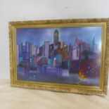 Terry Vittoriano (Contemporary school), Cityscape, oil, in glazed gilt frame, 60 x 90cm