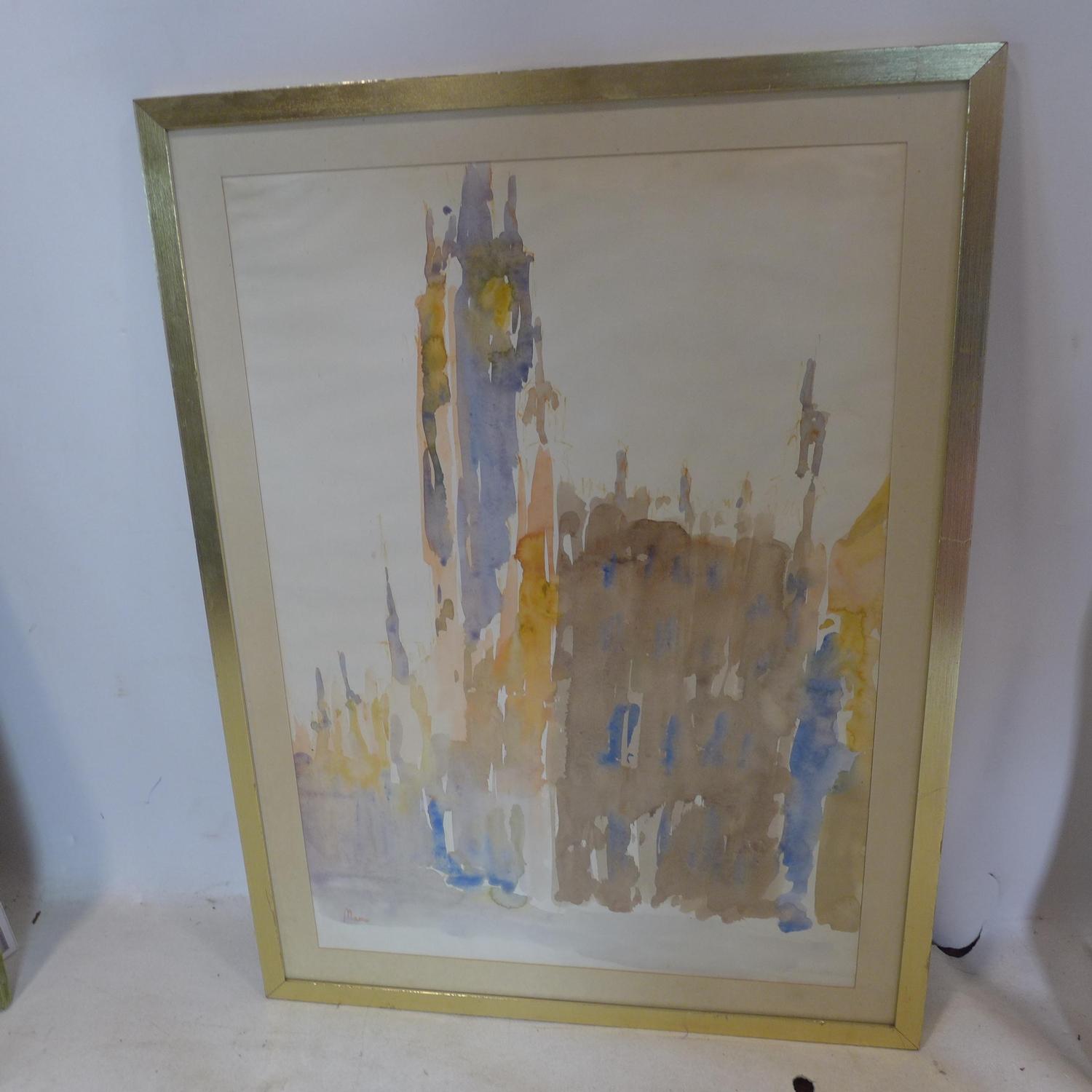 A 20th century watercolour of Gdansk Cathedral, signed lower left, 58 x 42cm