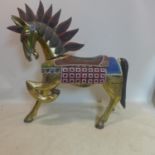 A large early 20th century Indonesian carved sectional wooden horse, poly-chrome painted, H.132 W.