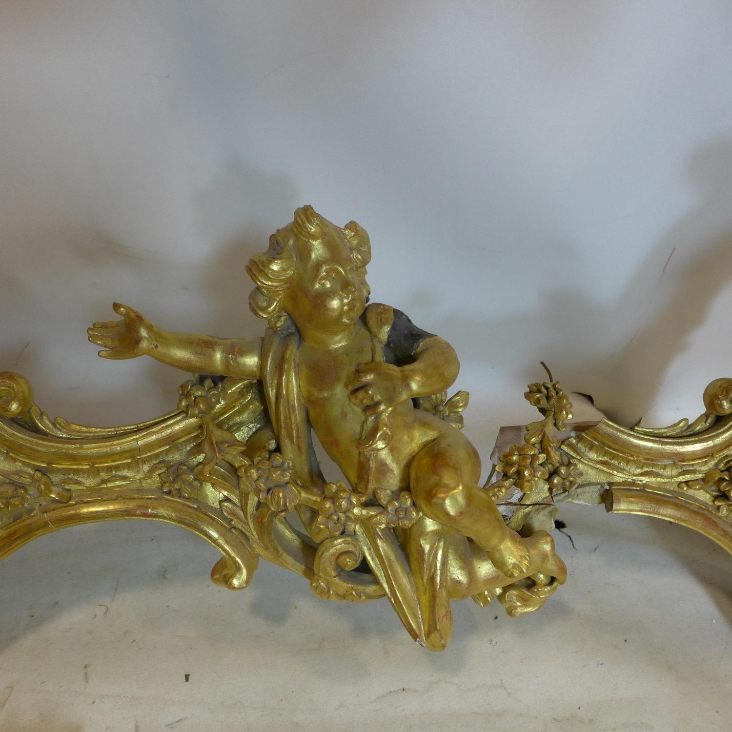 A 19th century Rococo gilt wood and gesso console table, some pieces need re attaching, lacking - Image 2 of 3