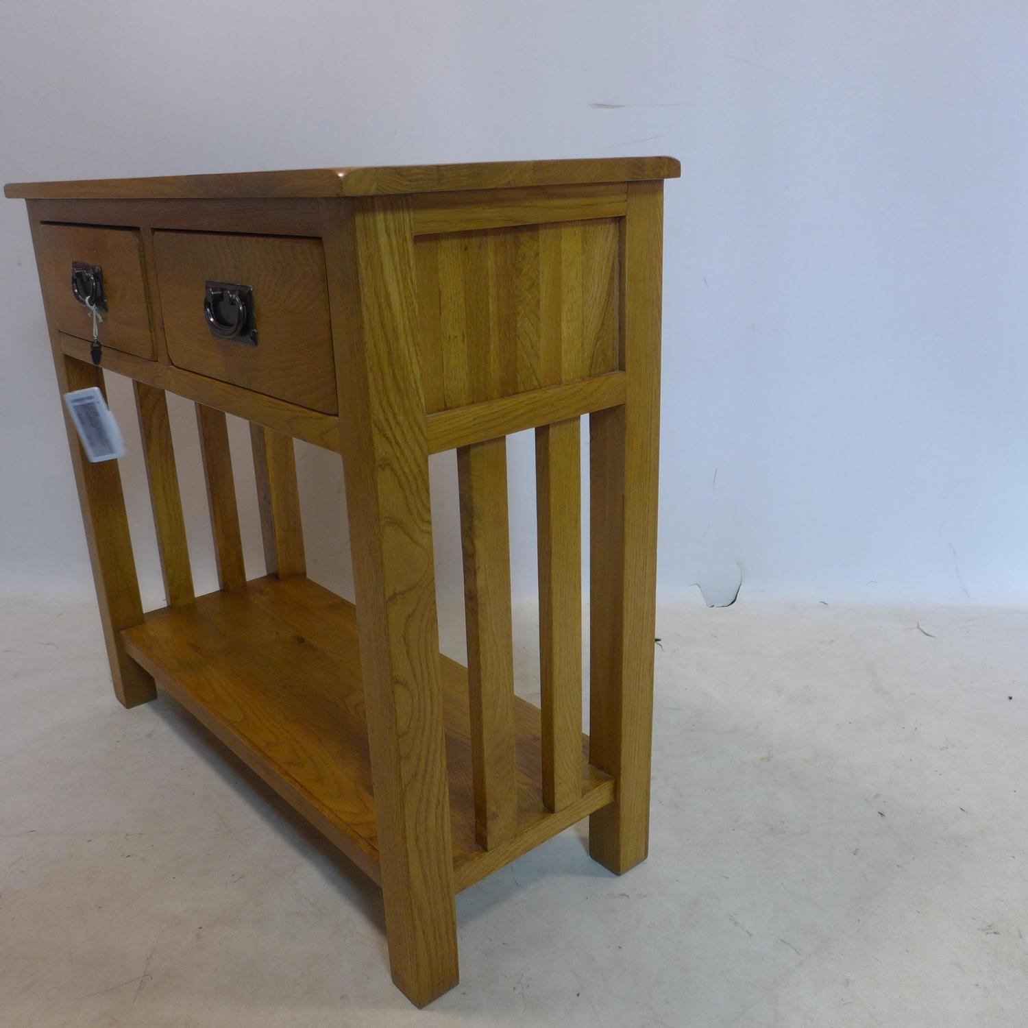 A contemporary light oak side table with 2 drawers, H.77 W.85 D.35cm - Image 3 of 3