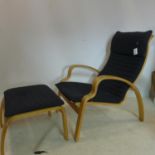 A 20th century Swedish bent wood armchair and matching stool