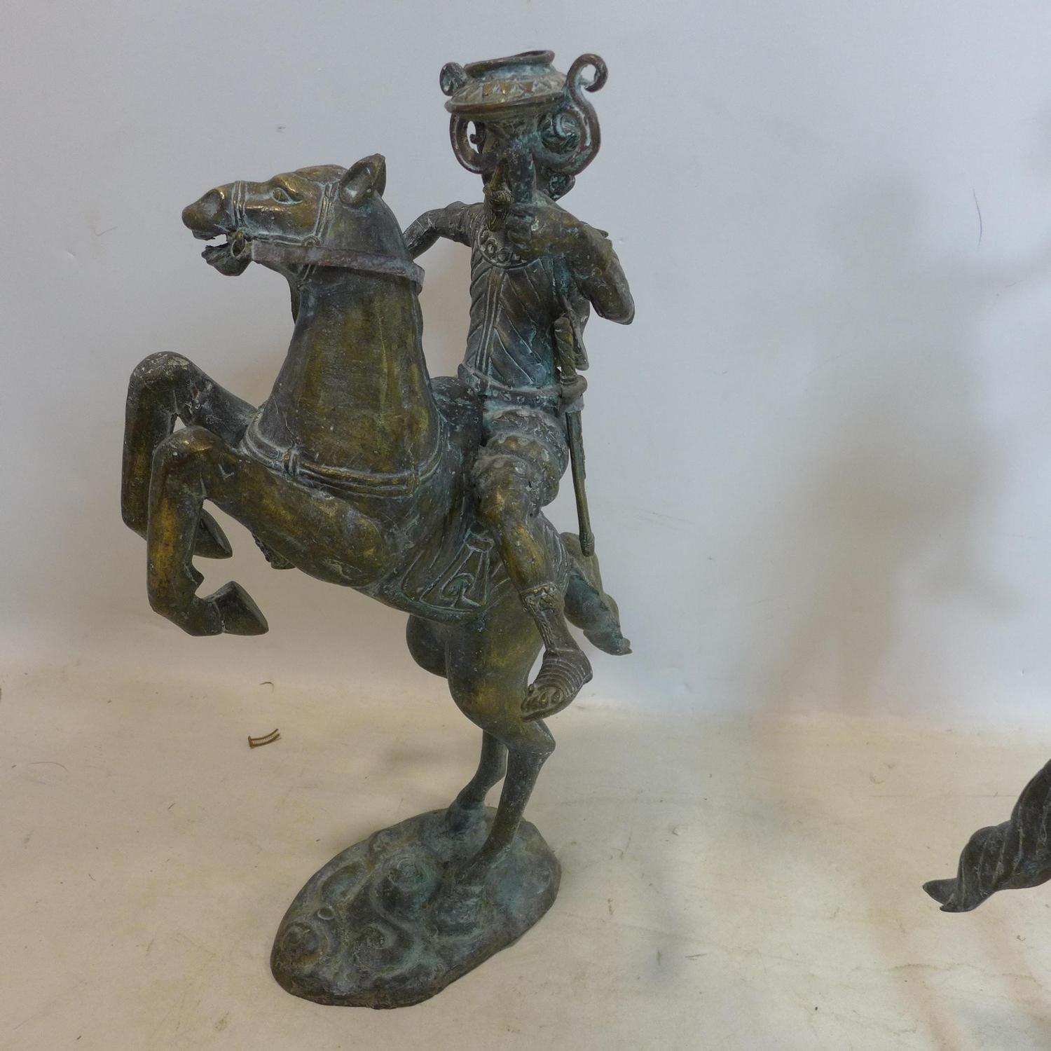 A large pair of early 20th century Dutch cast bronze candle stick holders, in the form of a figure - Image 3 of 3